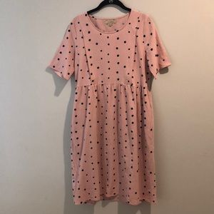 Pink and Black Polka Dot Midi Dress